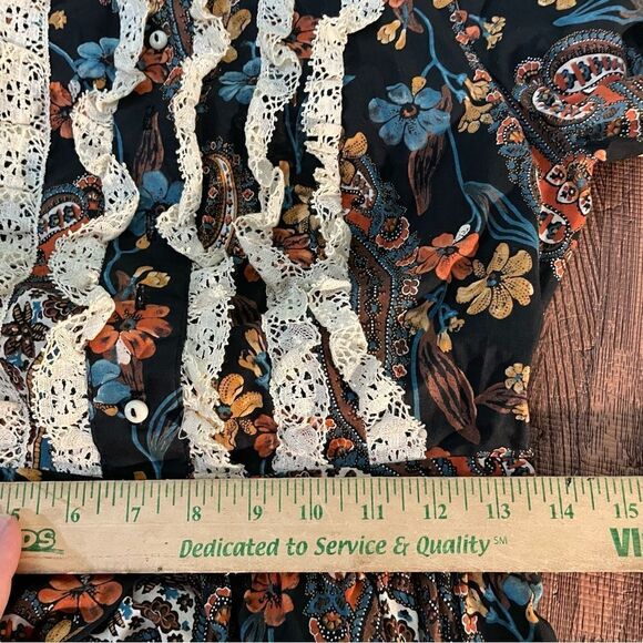 Vintage 1970's 70s Denise L Paisley Lace Prairie Hippie Trim Cotton Maxi Dress - Picture 3 of 10